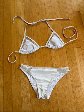 White Triangle Bikini Set - Mesh Trim